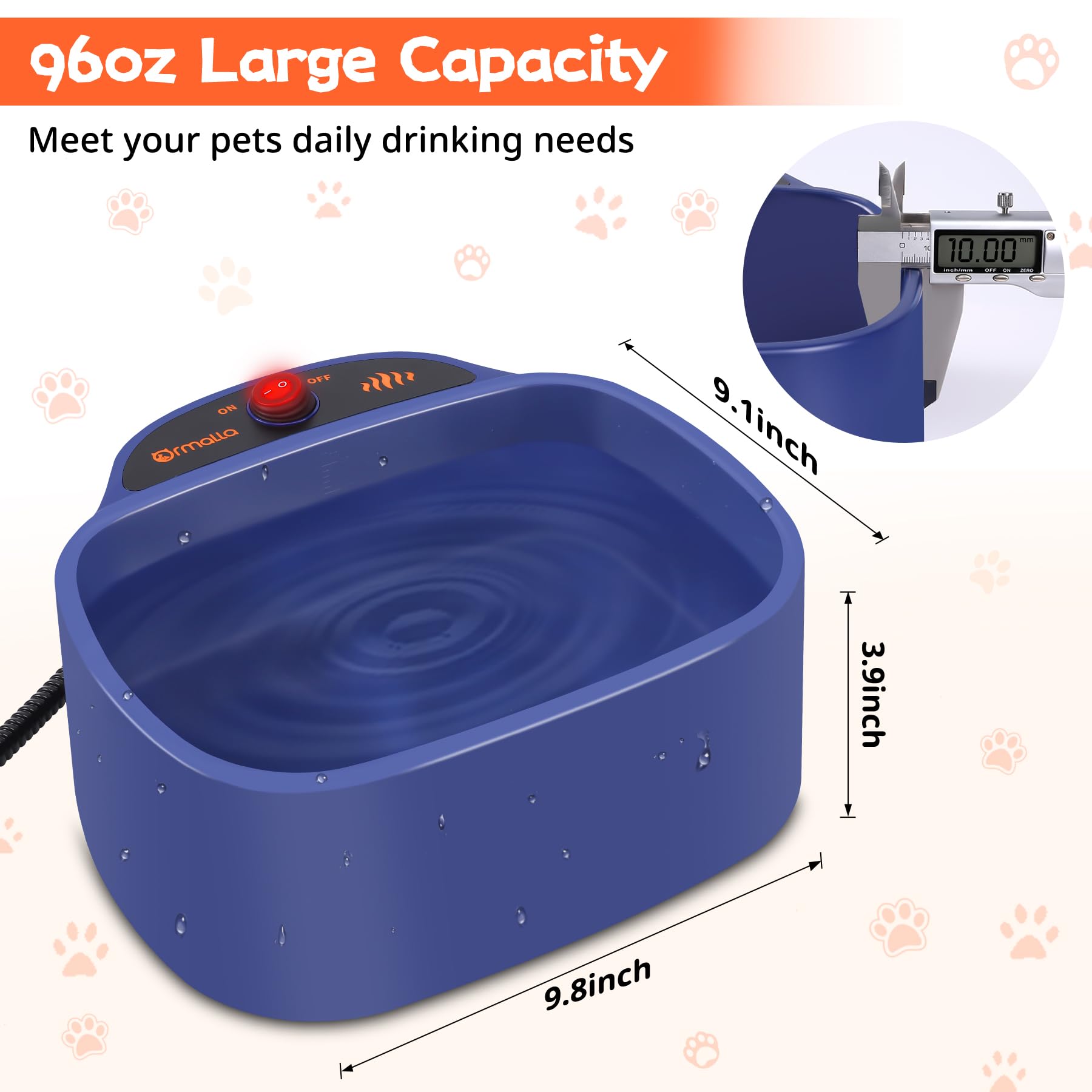 Ormalla heated bowl close-up highlights sealed electronics for wet conditions