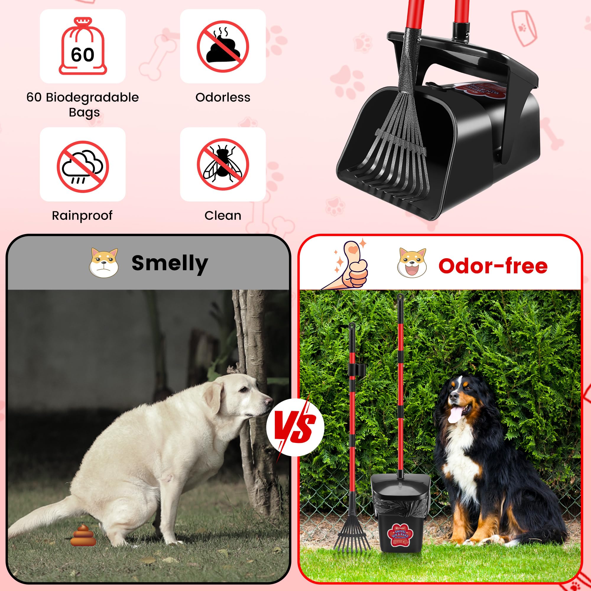 Ormalla pooper scooper swivel-bin-open shows easy access for quick disposal.