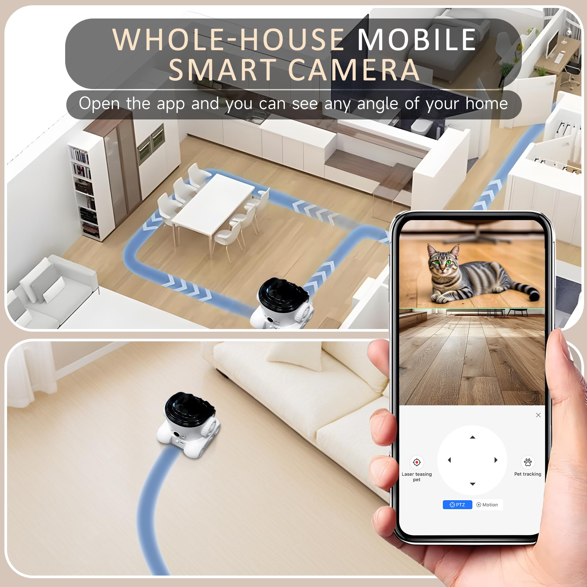 OROMVO Pet Camera 2-way talk keeps you connected with your pet.