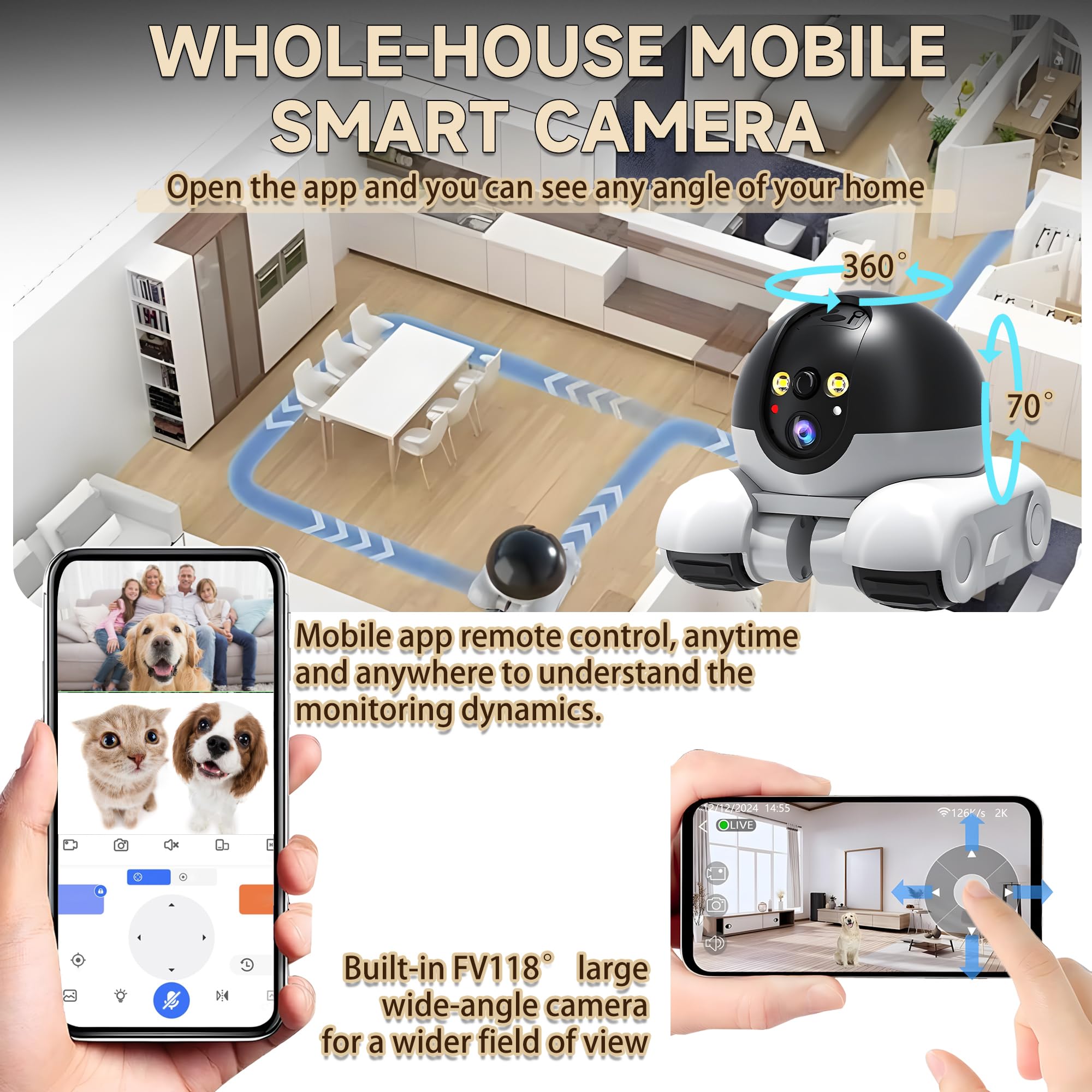 OROMVO Pet Camera battery-life shot showcases long 5200mAh capacity for all-day monitoring