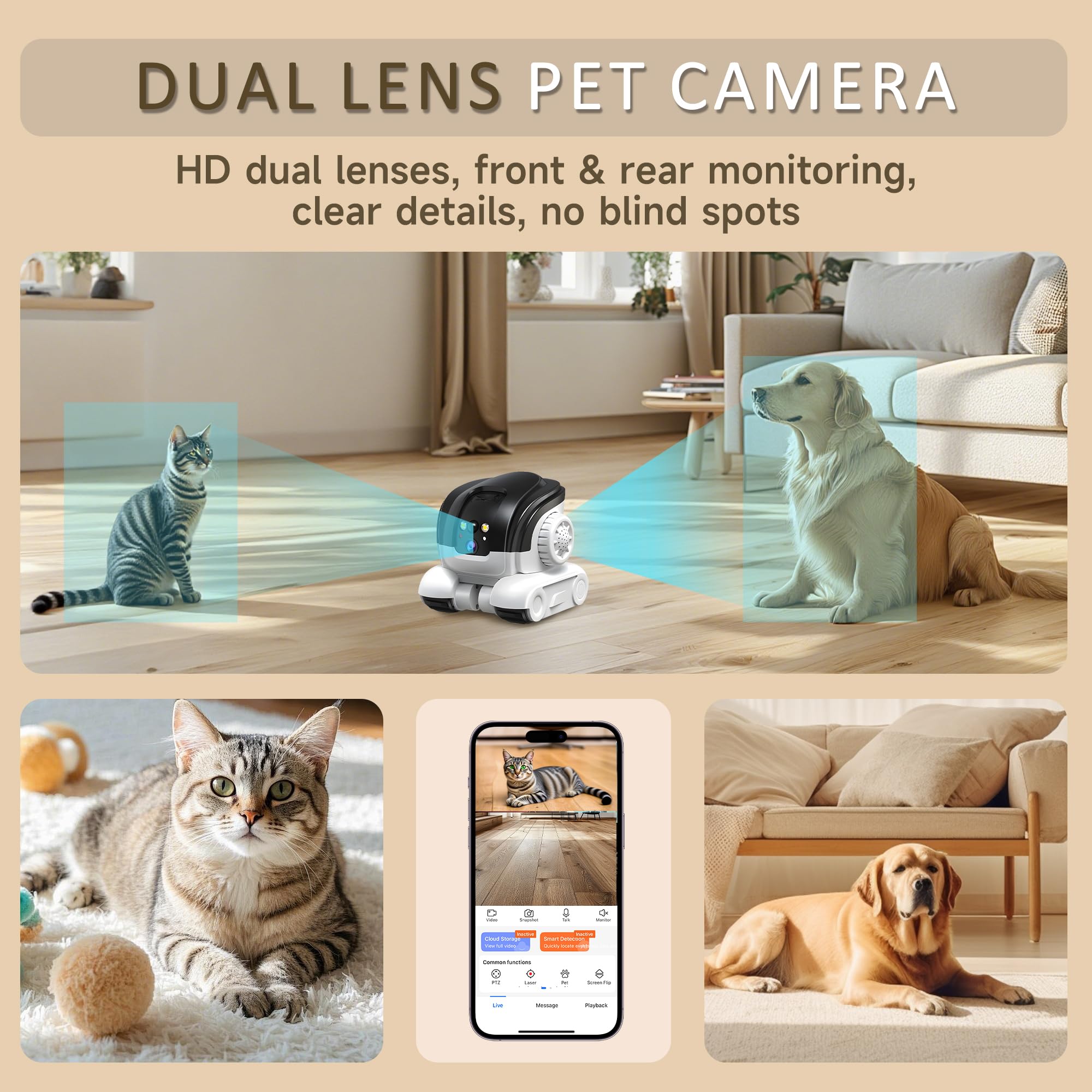 OROMVO Pet Camera 2.4GHz WiFi note highlights stable indoor connectivity.