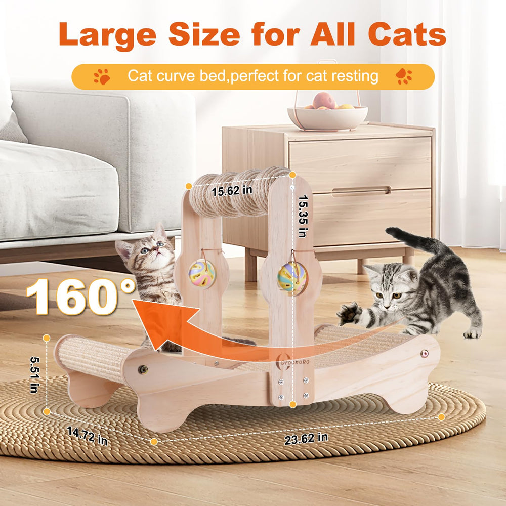 Oroonoko anti-tip wood base keeps your cat's scratching comfy and stable during play.