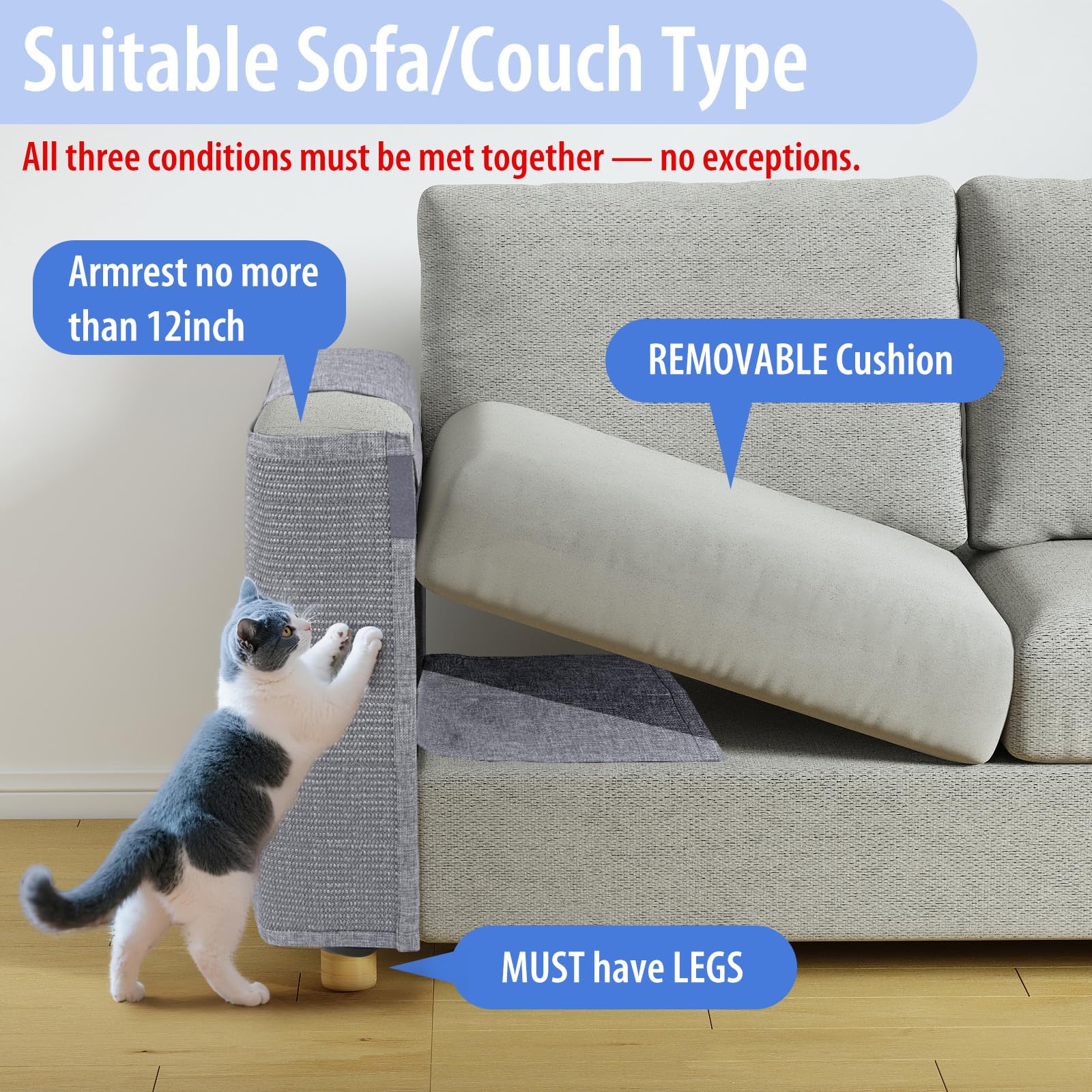 Oroonoko cat scratch couch protector in living room with easy placement.