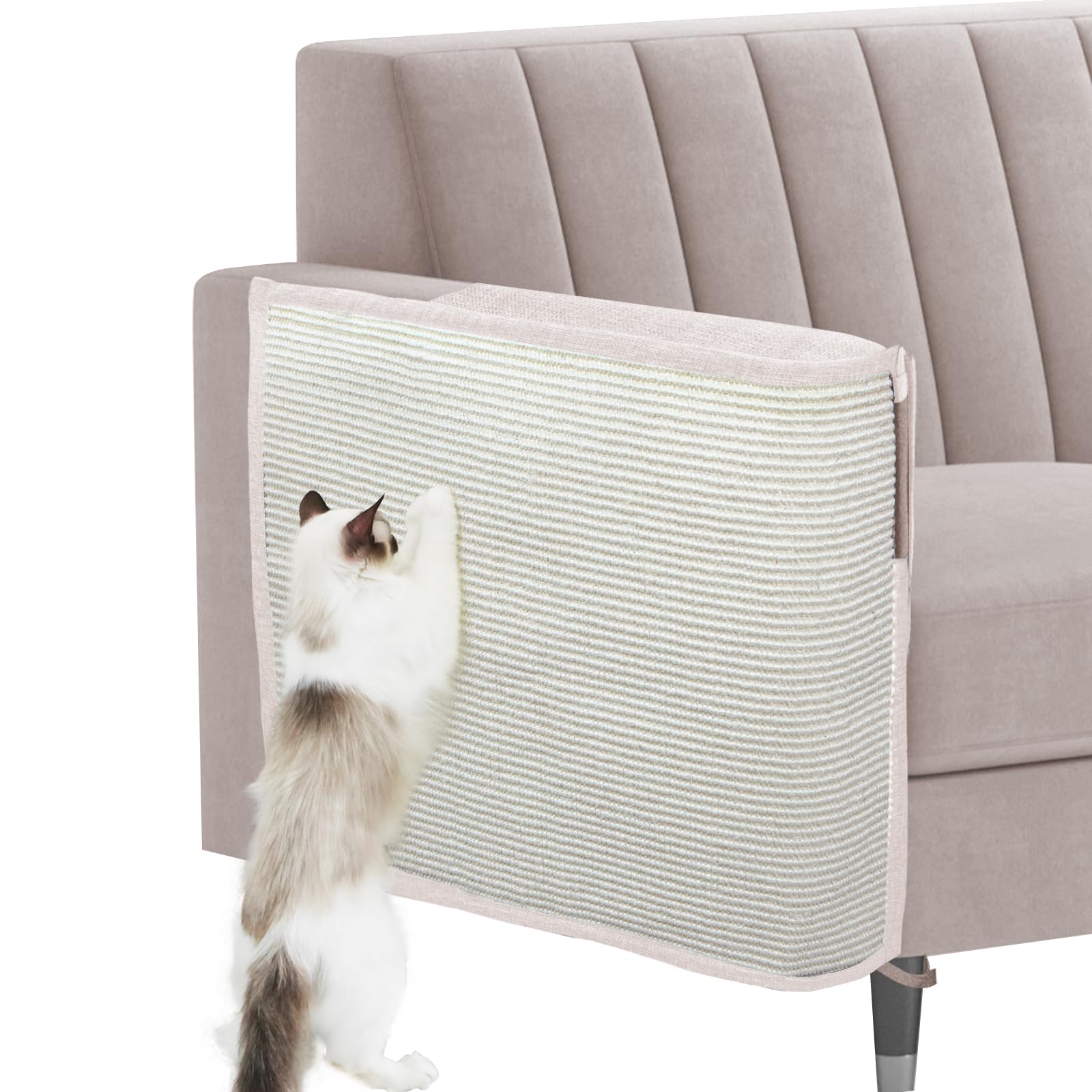 Oroonoko Cat Scratch Sofa Protector beige on-sofa view demonstrates seamless integration for furniture protection.