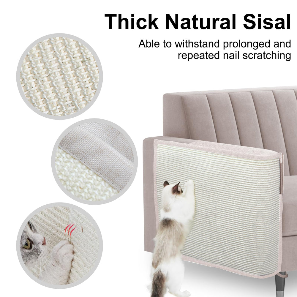 Oroonoko Cat Scratch Sofa Protector leg ties attachment shows secure fit without shifting.