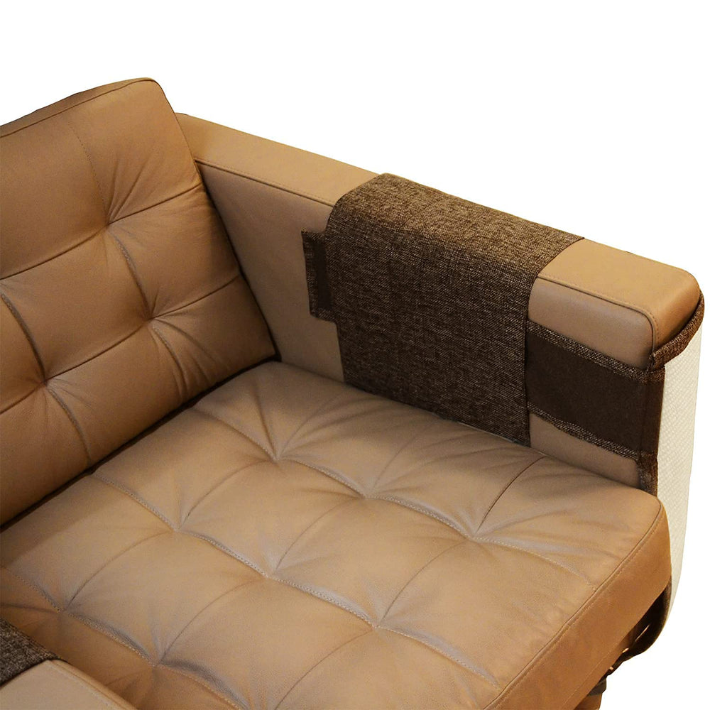 Left-handed design concept shown on brown sofa armrest