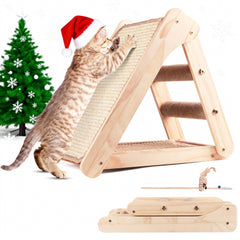 Oroonoko sisal cat scratcher board triangular base provides stable scratching and play.