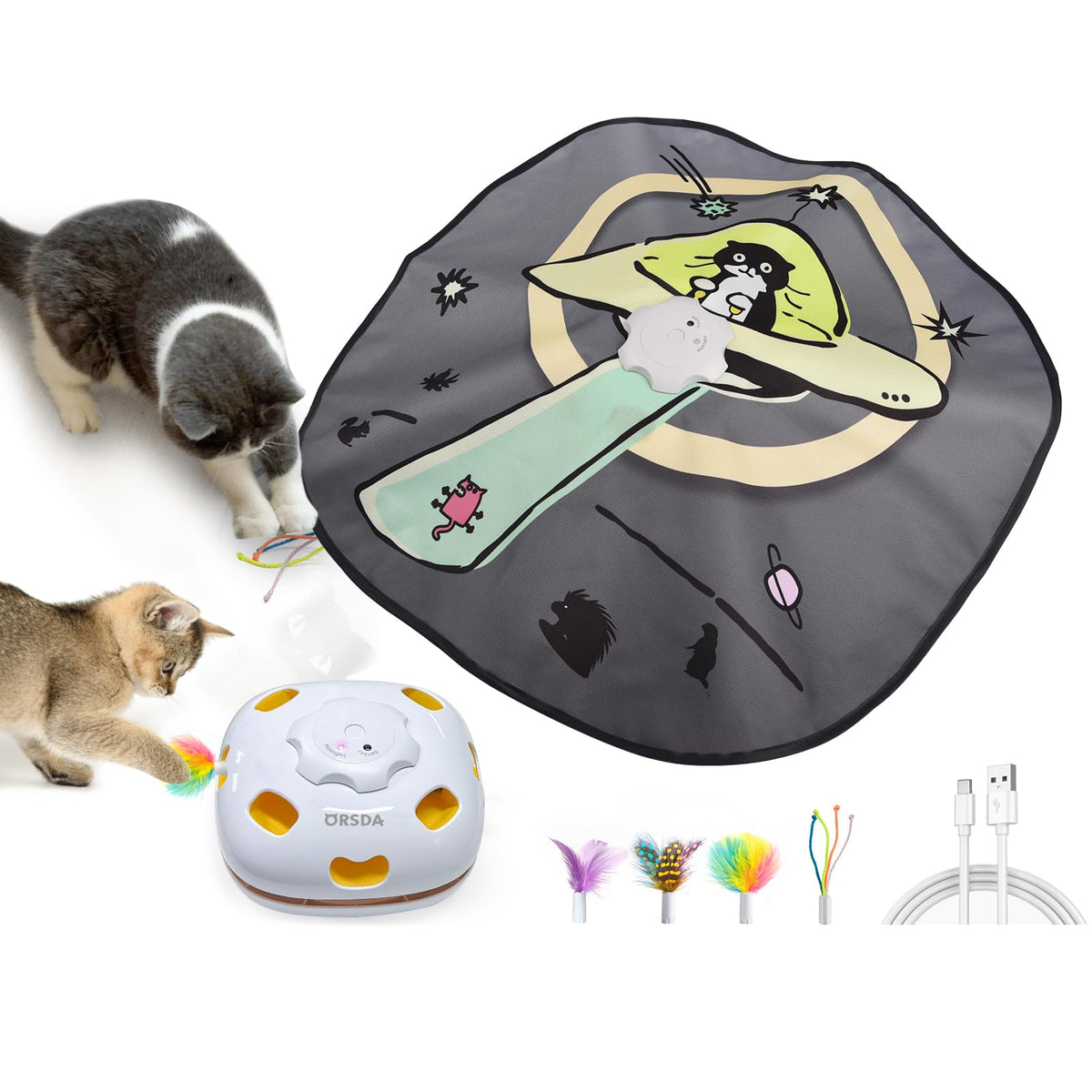 ORSDA 4-in-1 interactive cat toy with eight-hole whack-a-mole action for indoor cats.