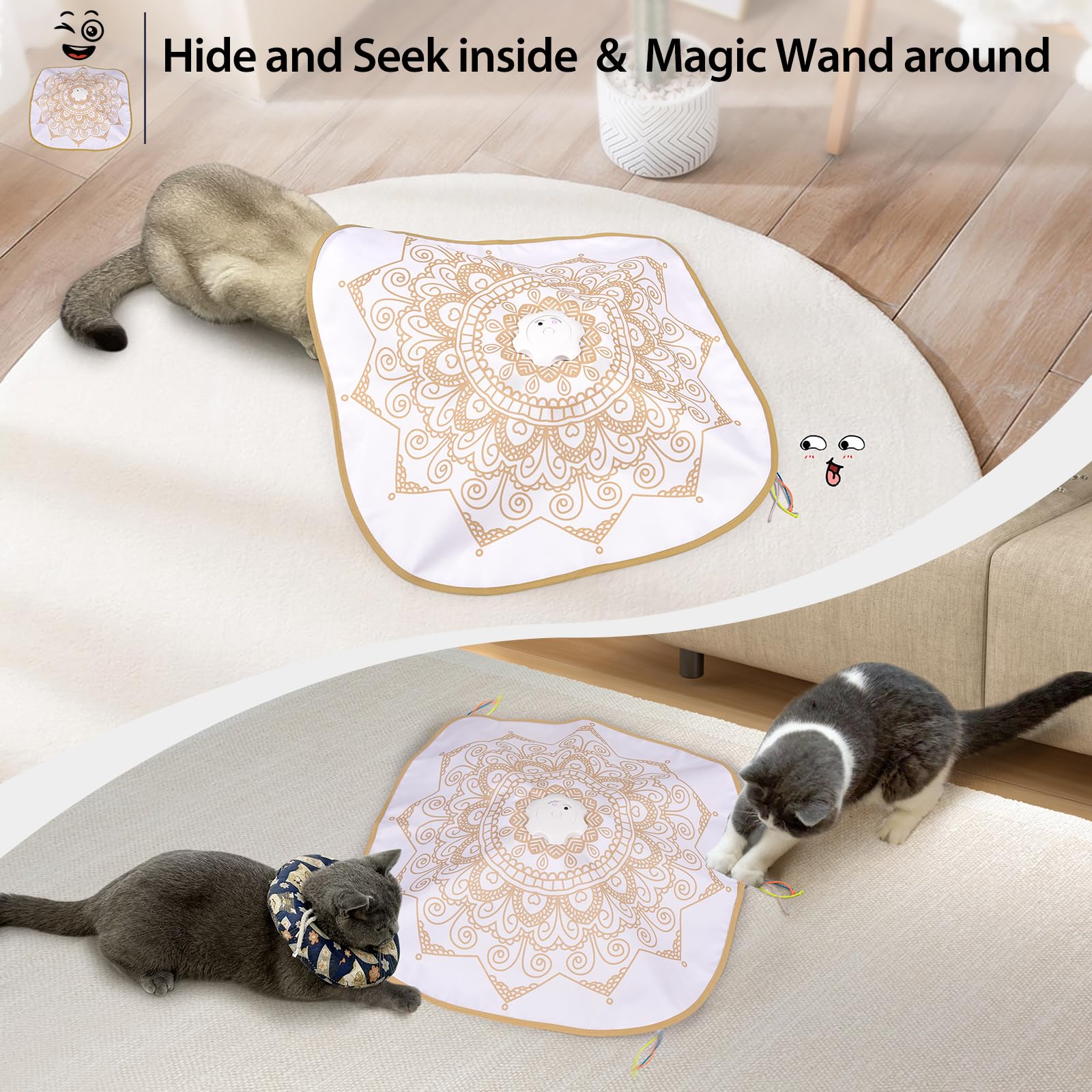 ORSDA 4-in-1 interactive cat toy feathers pop from holes for whack-a-mole fun.