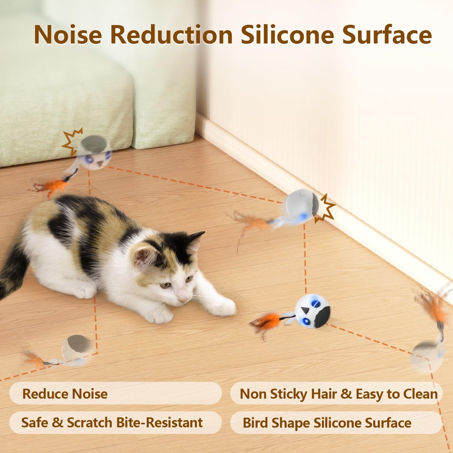 ORSDA cat ball toy USB-rechargeable battery for long play sessions.