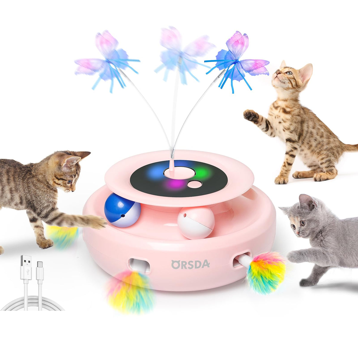 ORSDA cat toy 3-in-1 ball-track promotes active play for indoor cats.