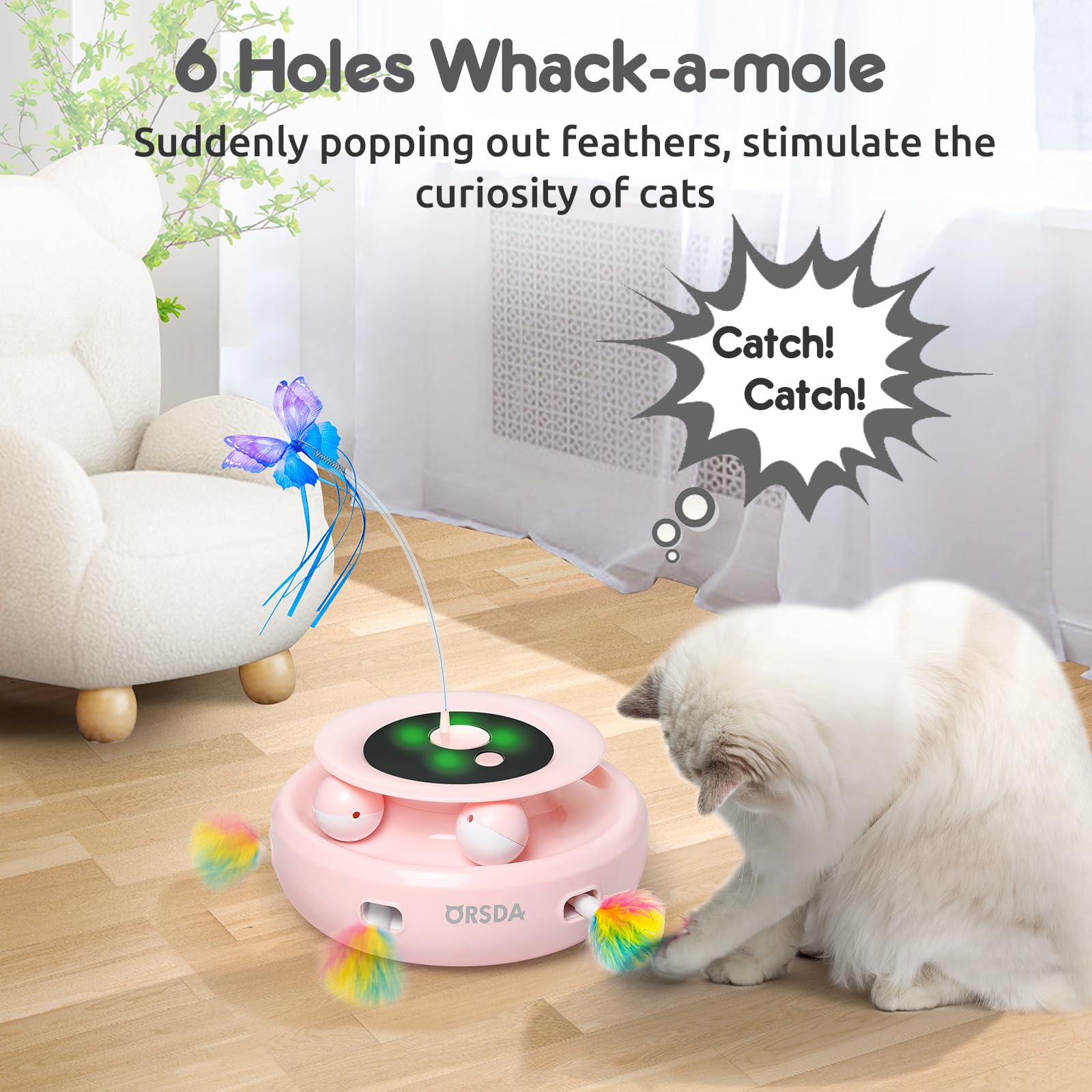 ORSDA cat toy butterfly flutter showcases engaging motion for chasing instincts.