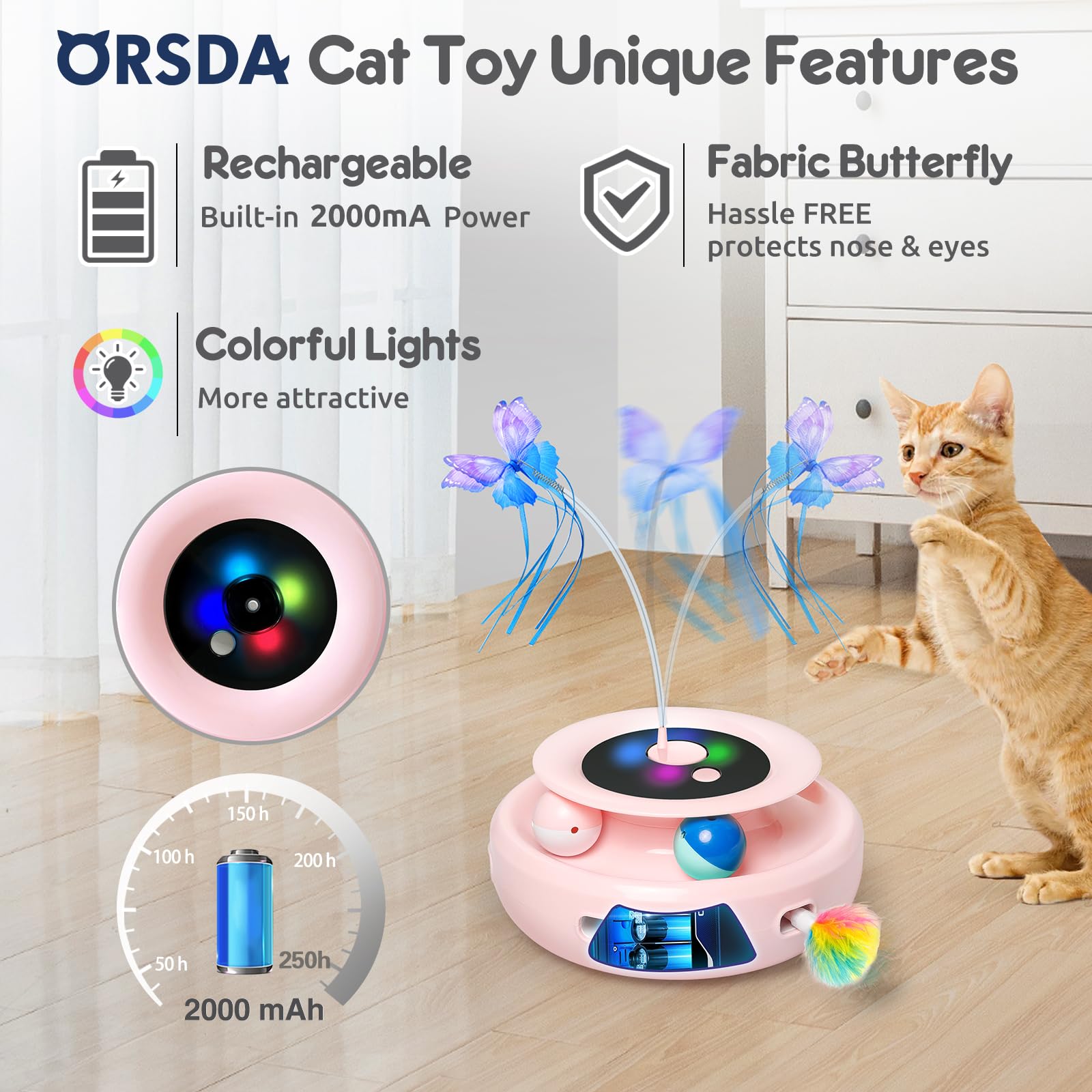 ORSDA cat toy standby mode demonstrates scheduled play for steady entertainment.