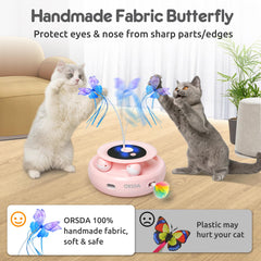 ORSDA cat toy USB rechargeable power pack enables wire-free play sessions.