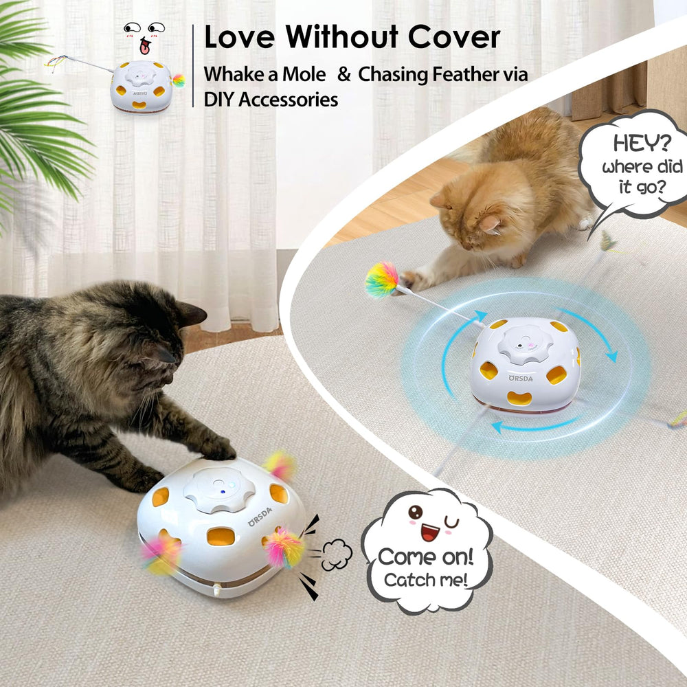 ORSDA cat toy whack-a-mole holes reveals popping mice for brain-teasing amusement.