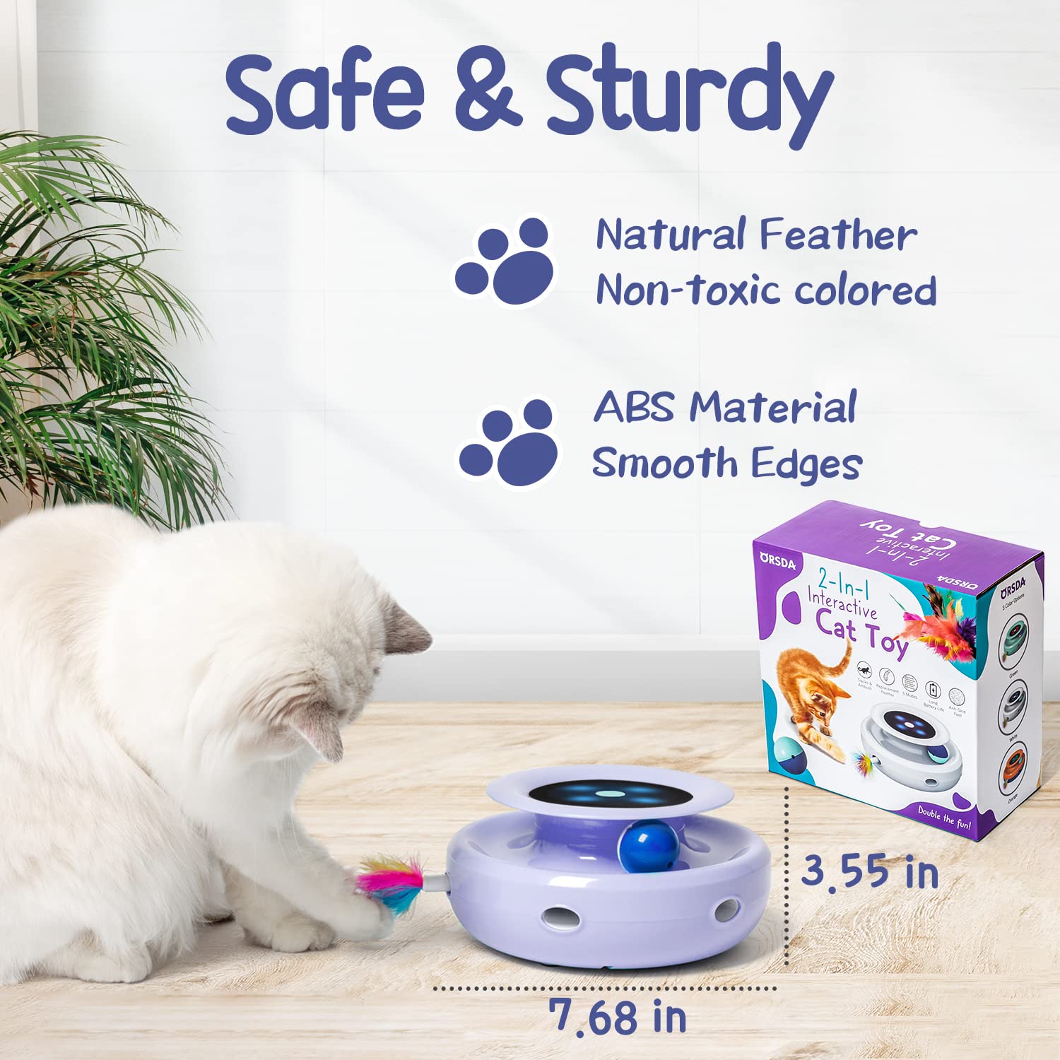ORSDA attachments-purple-feather enhances play with a striking visual cue for cats.