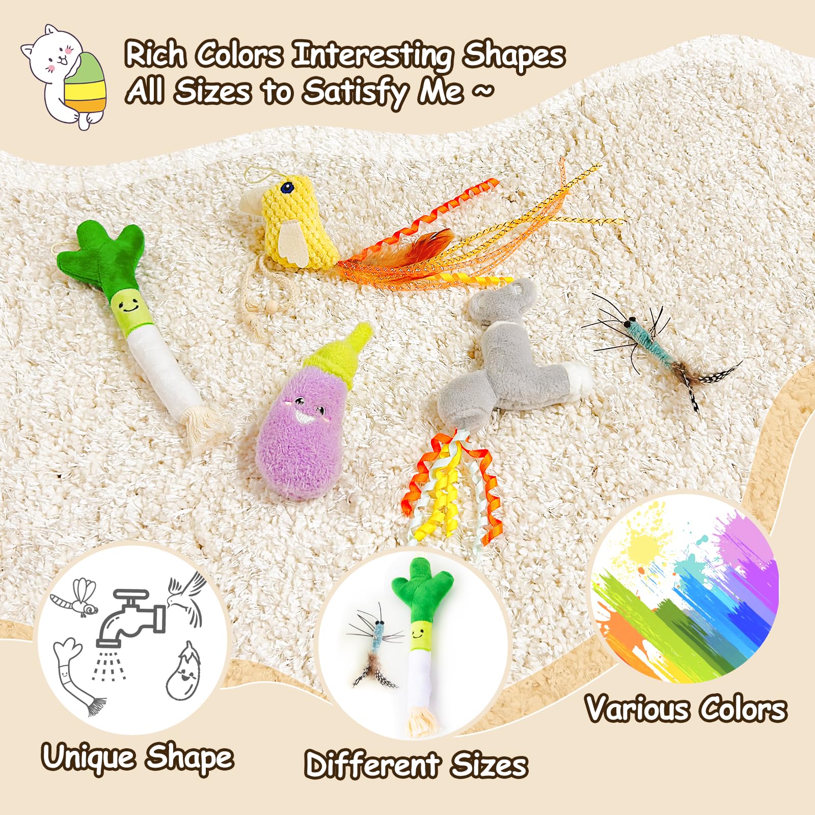 ORSDA Cat Toys grey tap teaser image demonstrating varied shapes for activity