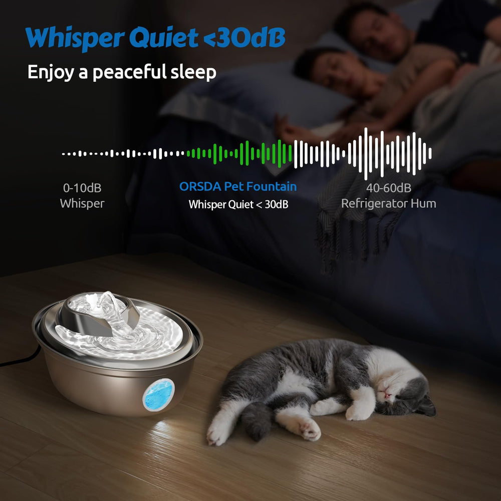 ORSDA cat water fountain stainless steel filter-case supports multi-layer filtration