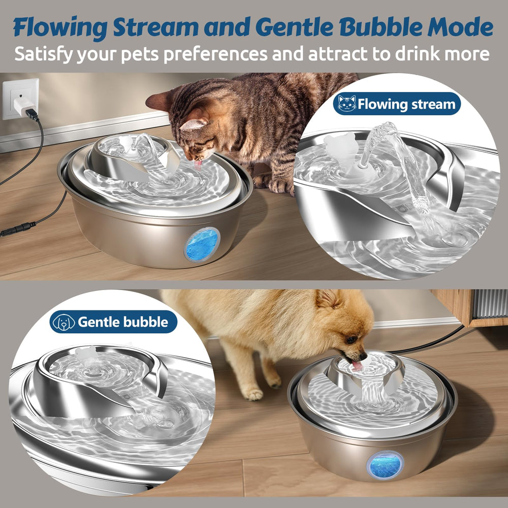 ORSDA cat water fountain stainless steel flow modes entice pets with varied drinking patterns