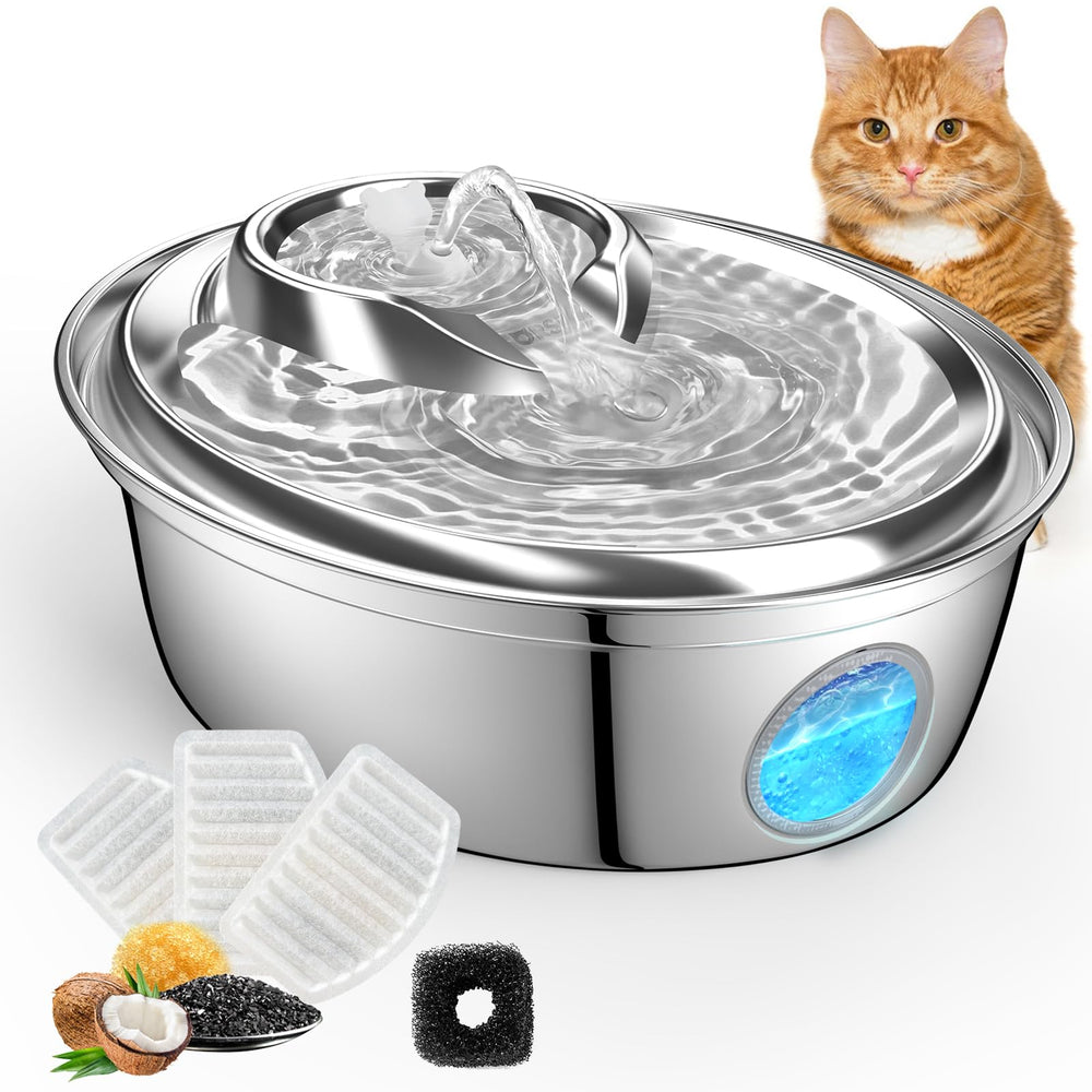 ORSDA cat water fountain stainless steel front view promotes easy hydration for pets