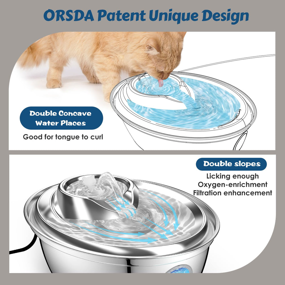 ORSDA cat water fountain stainless steel water level window helps monitor hydration