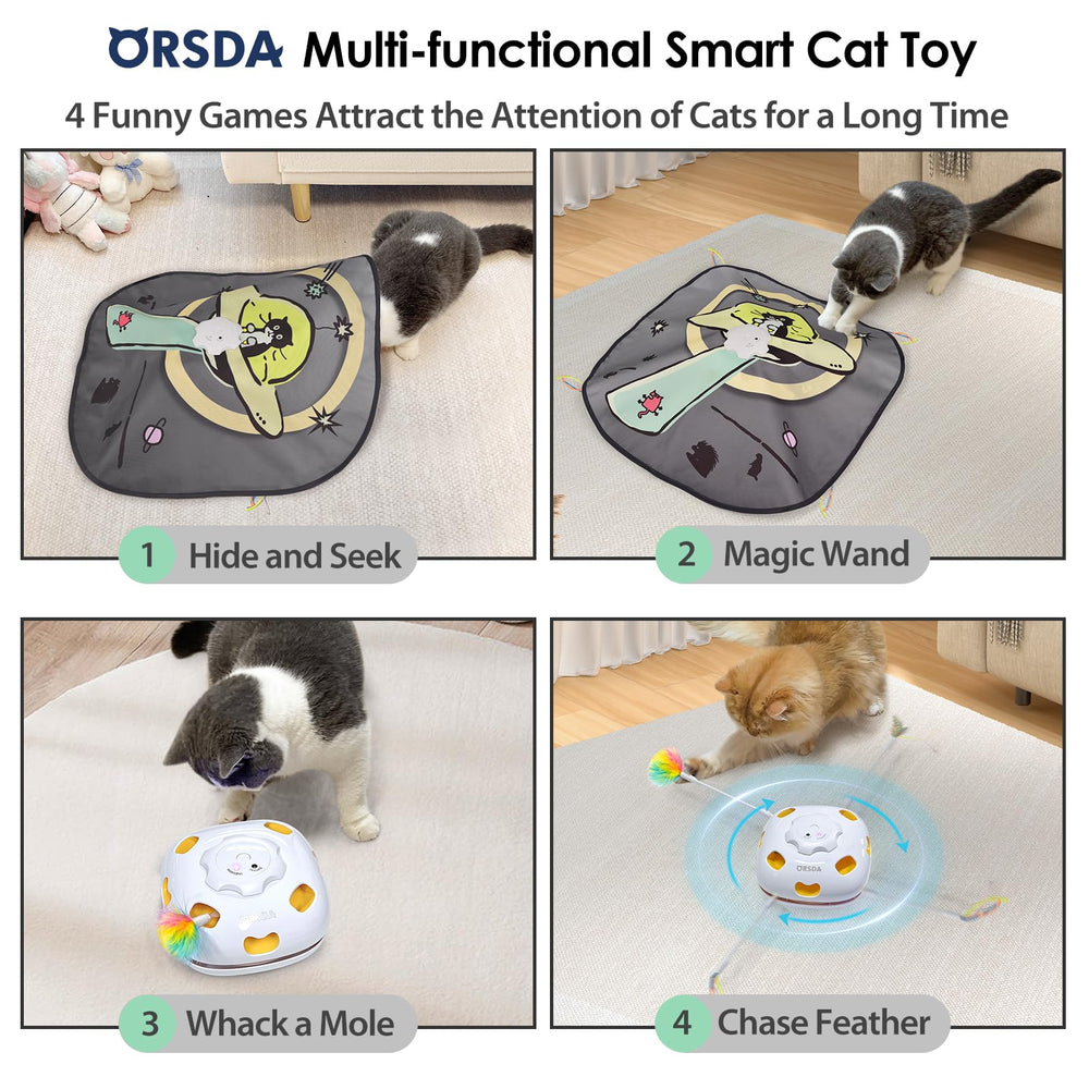 ORSDA toy with removable blanket shows unpredictable movement to engage curious cats.