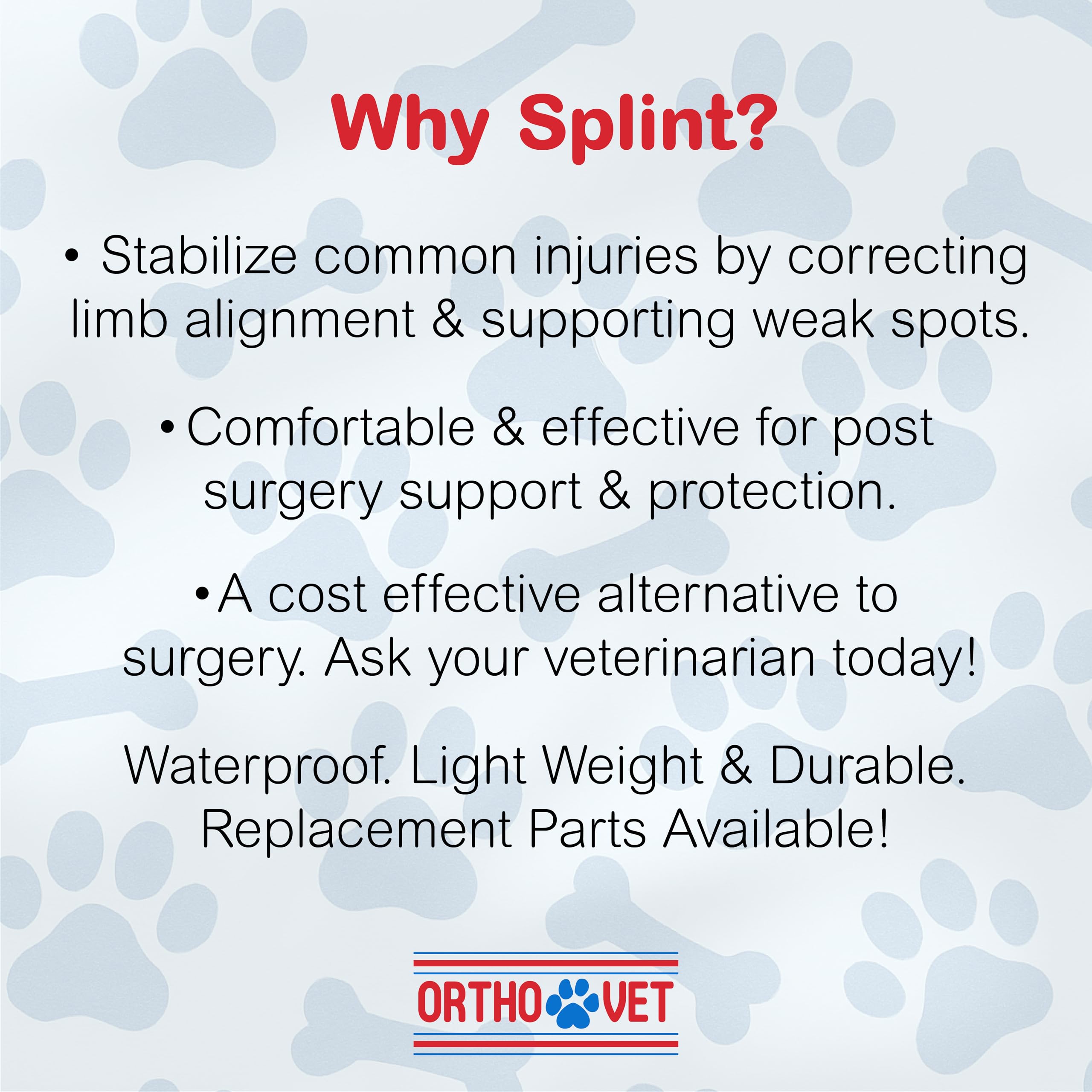 OrthoVet front leg brace showing ergonomic design for natural paw-to-forearm alignment.