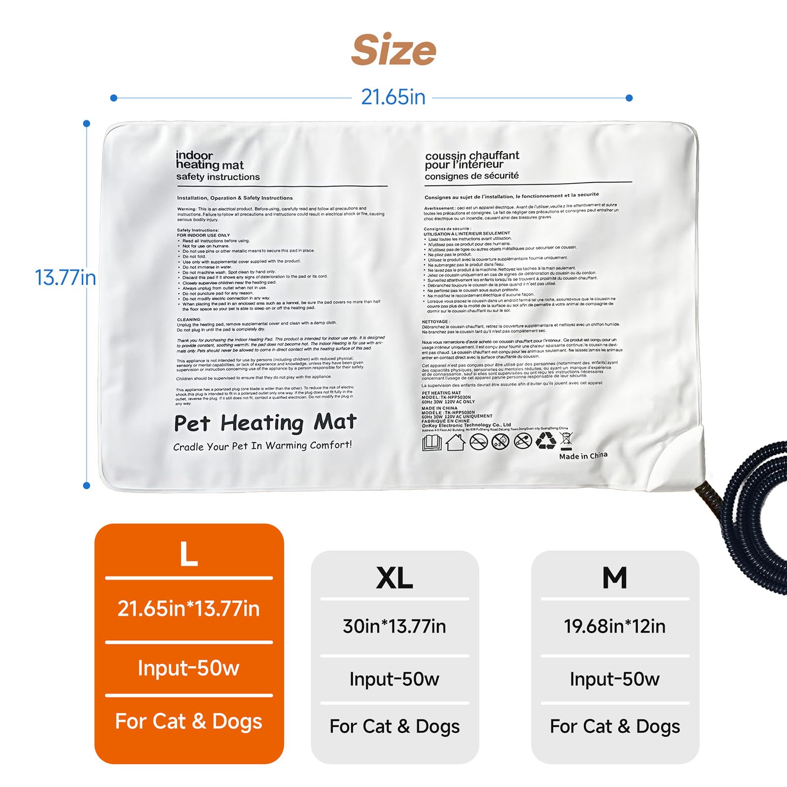 Ortri Cat Heating Pad bed Wamming safety design with seven layers and flame retardant envelope