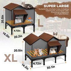 Ortri outdoor heated cat house elevated base detail to keep cats dry.