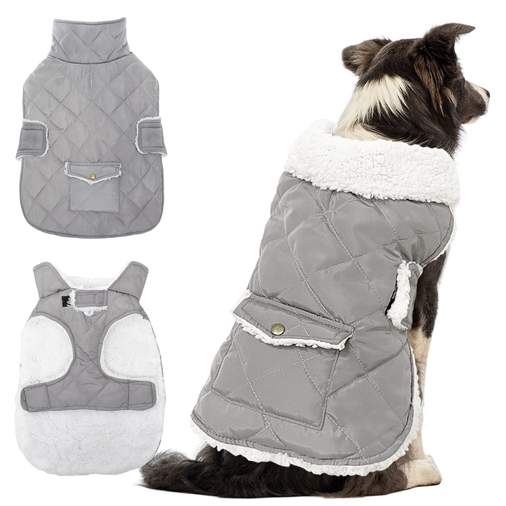 ORZECHKO dog winter coat back view shows windproof warmth for cold walks.