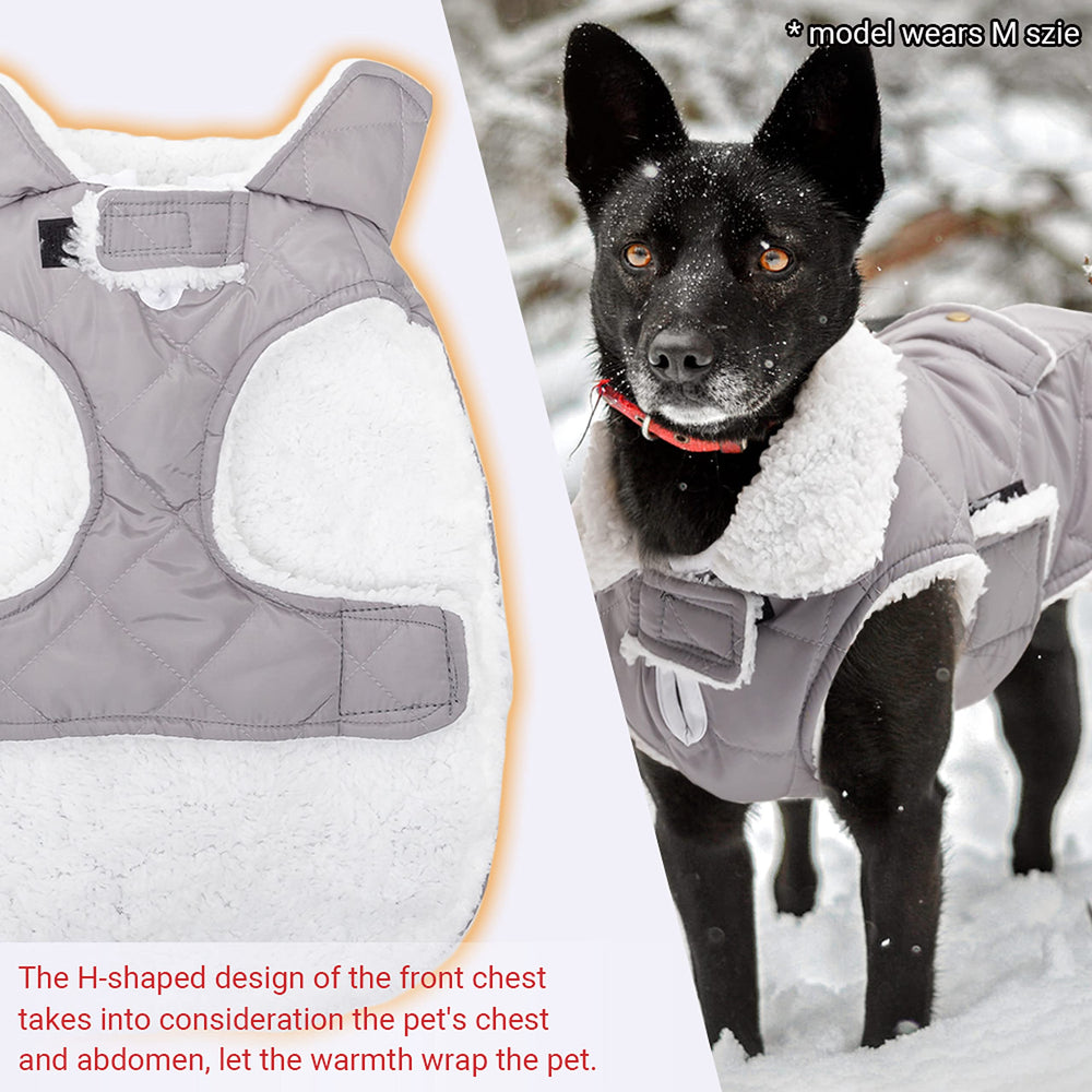 ORZECHKO dog winter coat fleece lining gray offers light cozy warmth