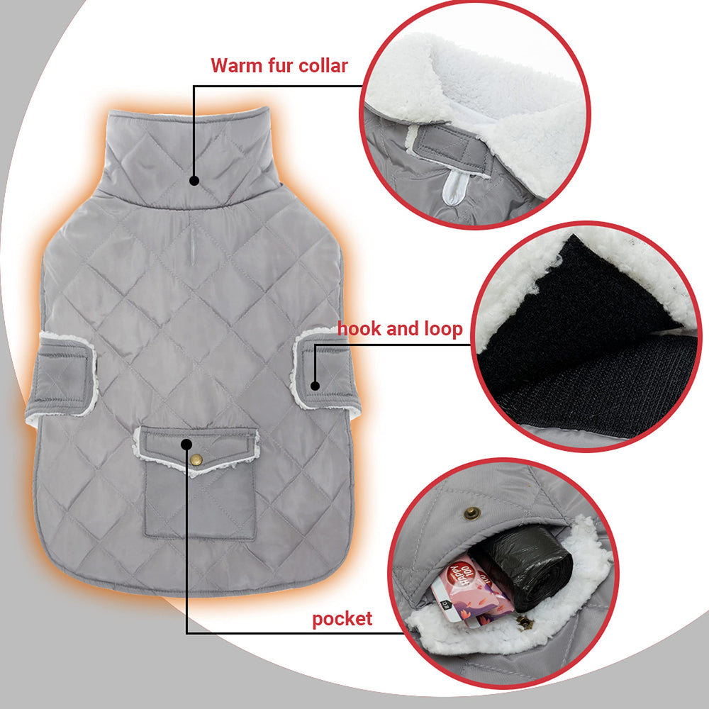 ORZECHKO dog winter coat leash-hole feature enables secure winter walks