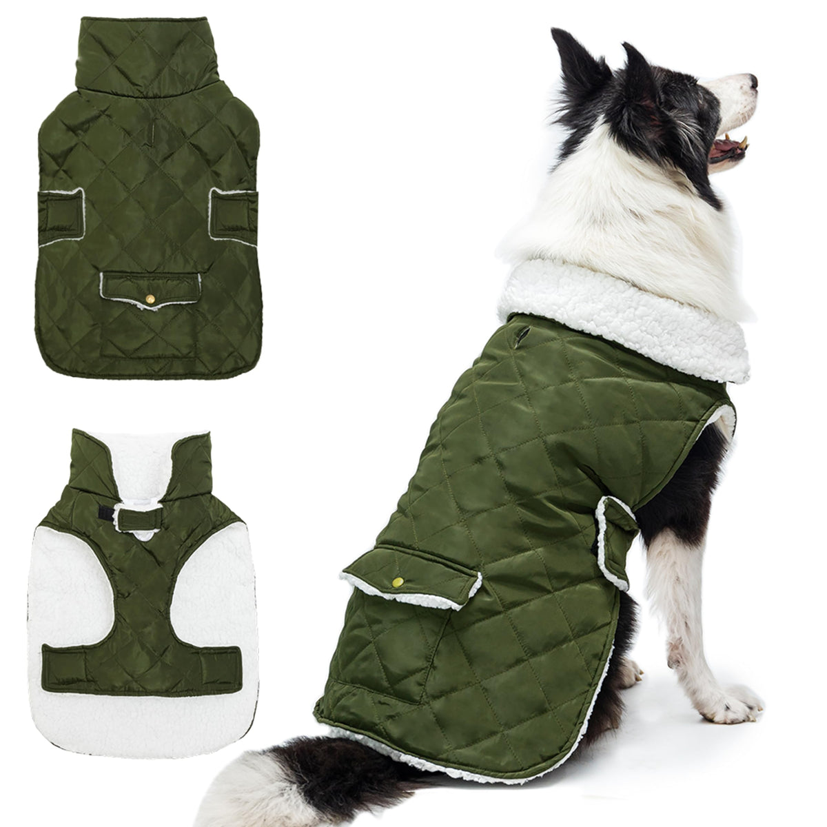 ORZECHKO dog winter coat plaid back view shows windproof warmth for chilly walks.