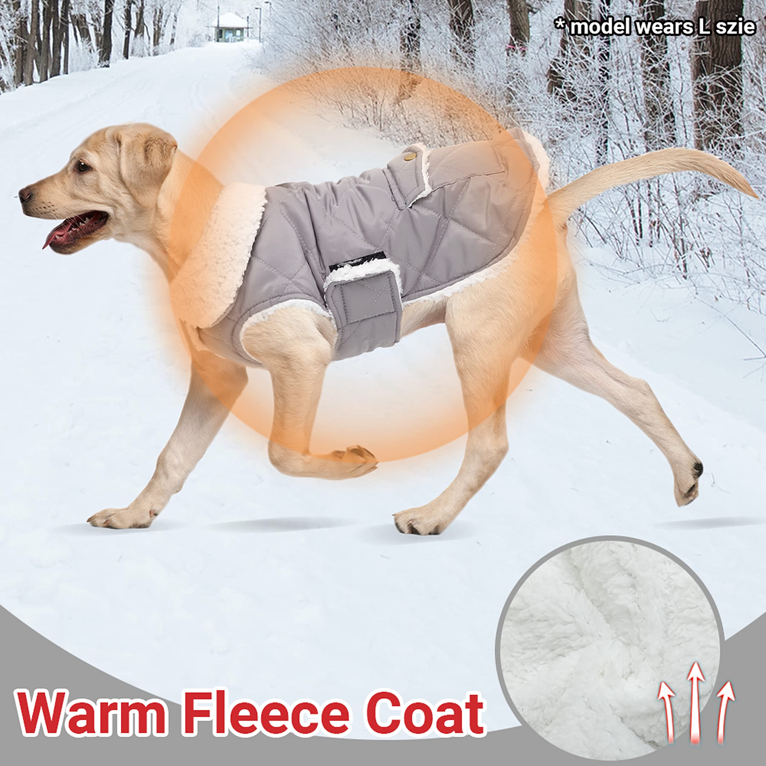ORZECHKO dog winter coat back pocket detail gray for bags and snacks