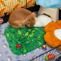 ORZECHKO Rabbit Foraging Mat soft fleece close-up highlights pet-friendly material for comfy play sessions.