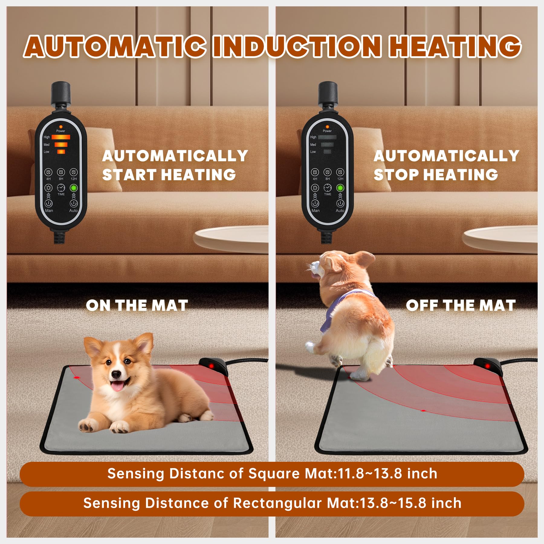Orznez pet heating pad auto-induction heat highlights energy-saving warmth as cat approaches