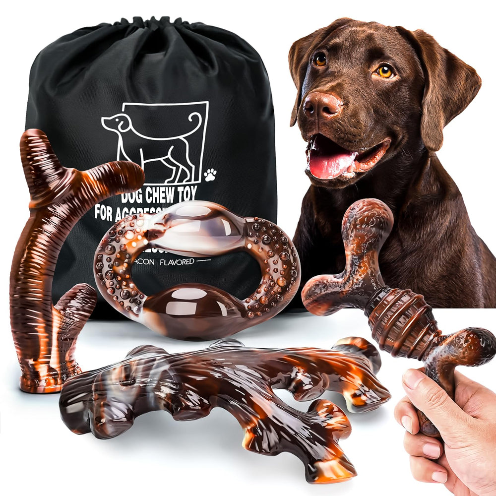 OSORD dog chew toy nylon bone 4-pack for aggressive chewers promotes longer chewing sessions.