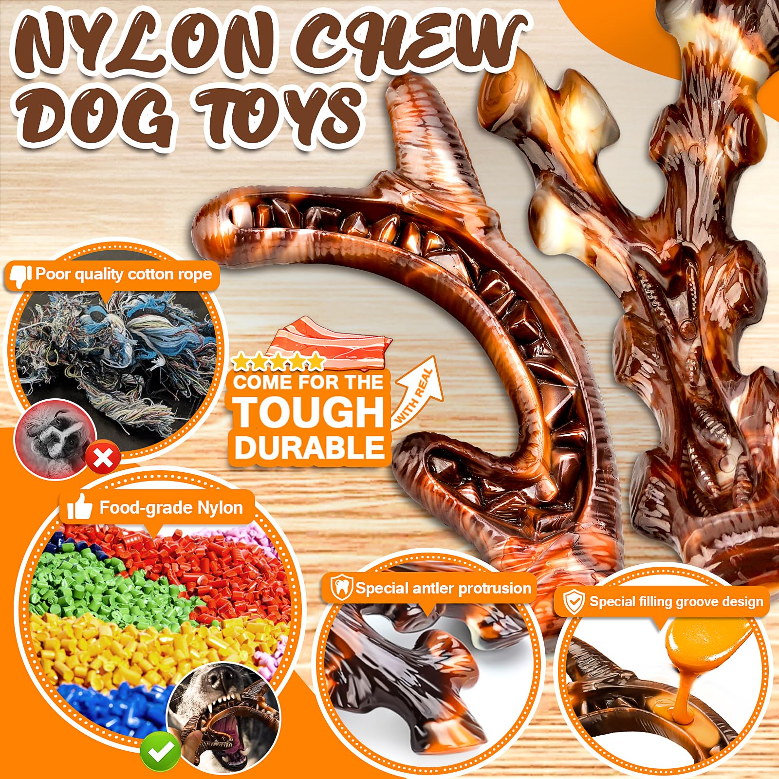 OSORD durable nylon dog toy groove design stands up to tough chewers.