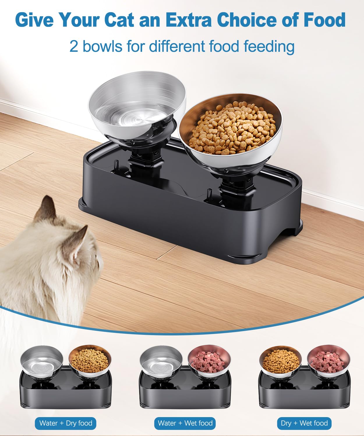 OSORD elevated cat bowl easy-assembly works with quick twist-on bowls