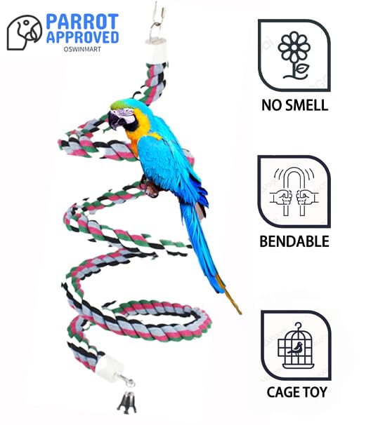 OSWINMART colorful cotton rope bird toy with bell for climbing.
