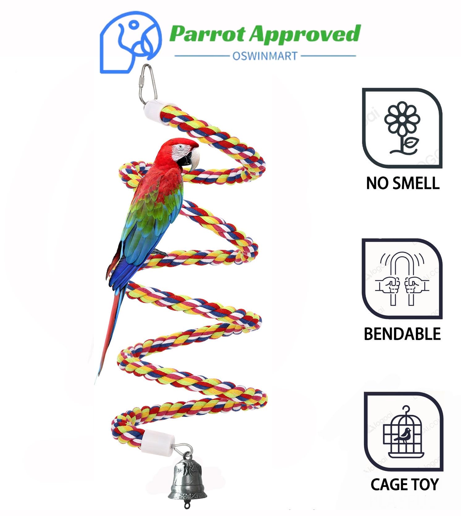 OSWINMART natural cotton perch closeup shows non toxic colors and soft footing