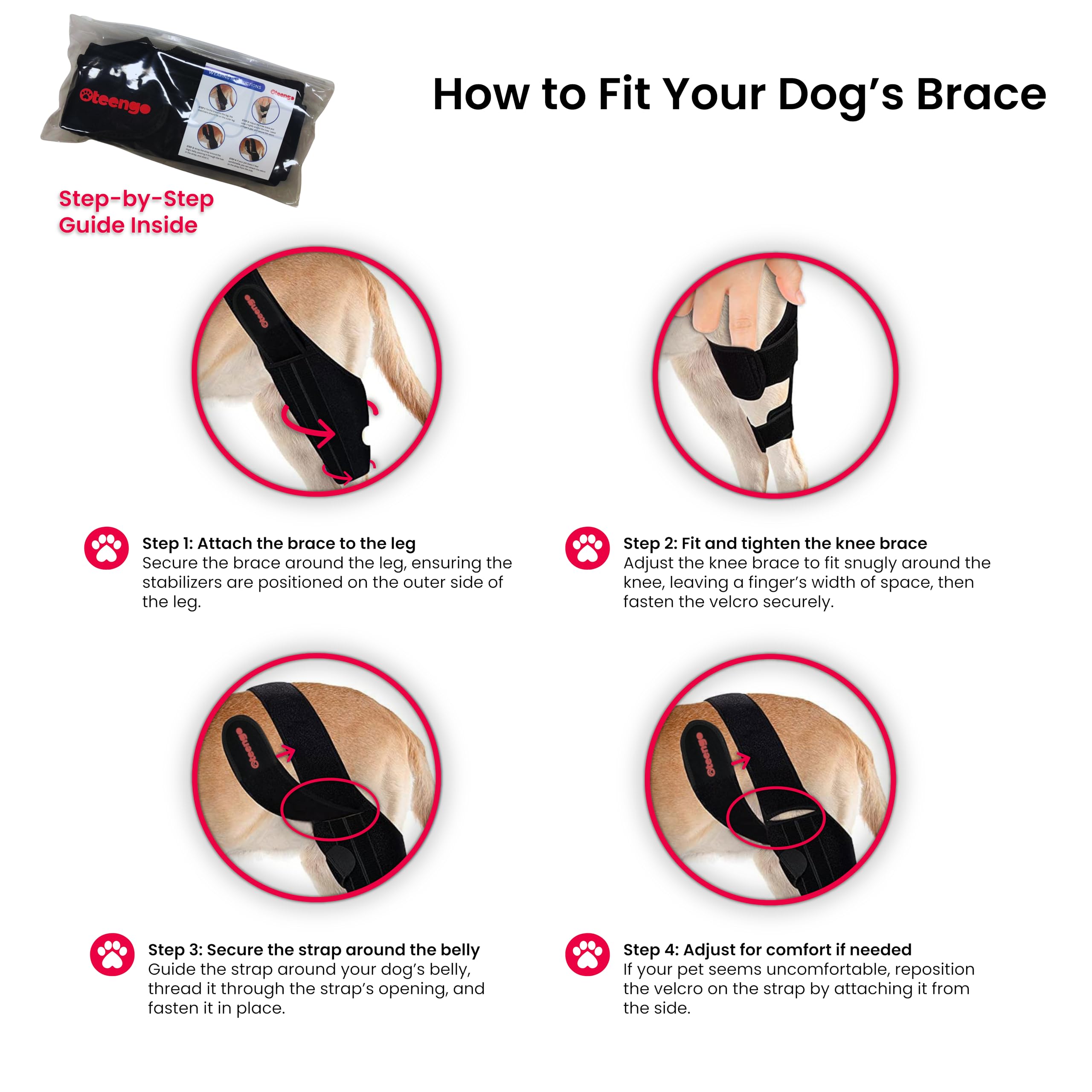 Oteengo dog knee brace machine washable label for easy care