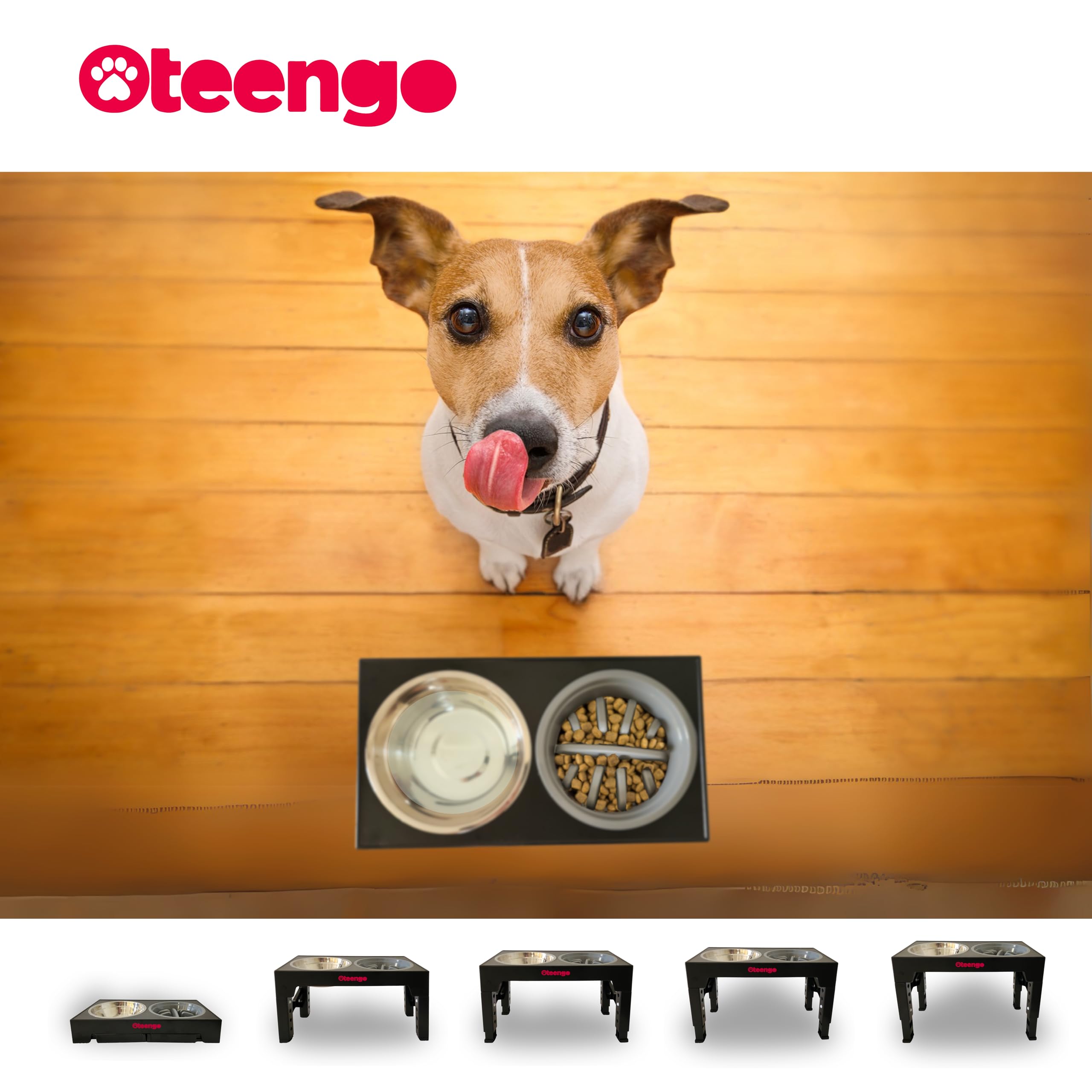 Oteengo stand with non-slip feet stays steady during eager mealtime.