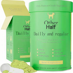 Other Half dog multivitamin tub front for joint and skin support.