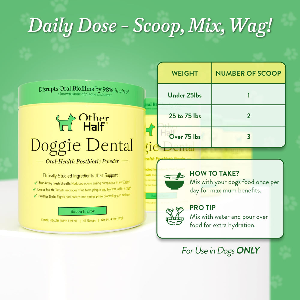 Other Half Doggie Dental oral-microbiome-blend: microbiome-supporting formula highlight.