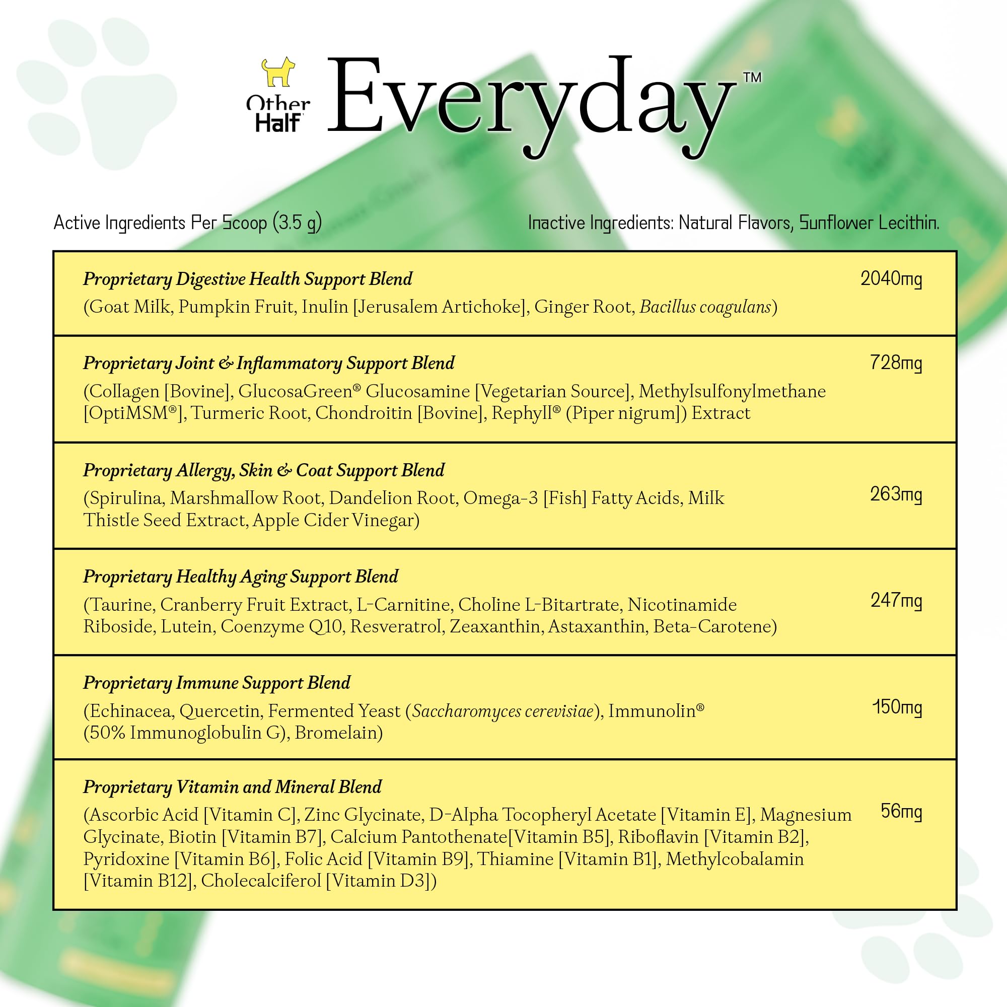 Other Half Everyday ingredients label highlights 45 active ingredients for comprehensive support.