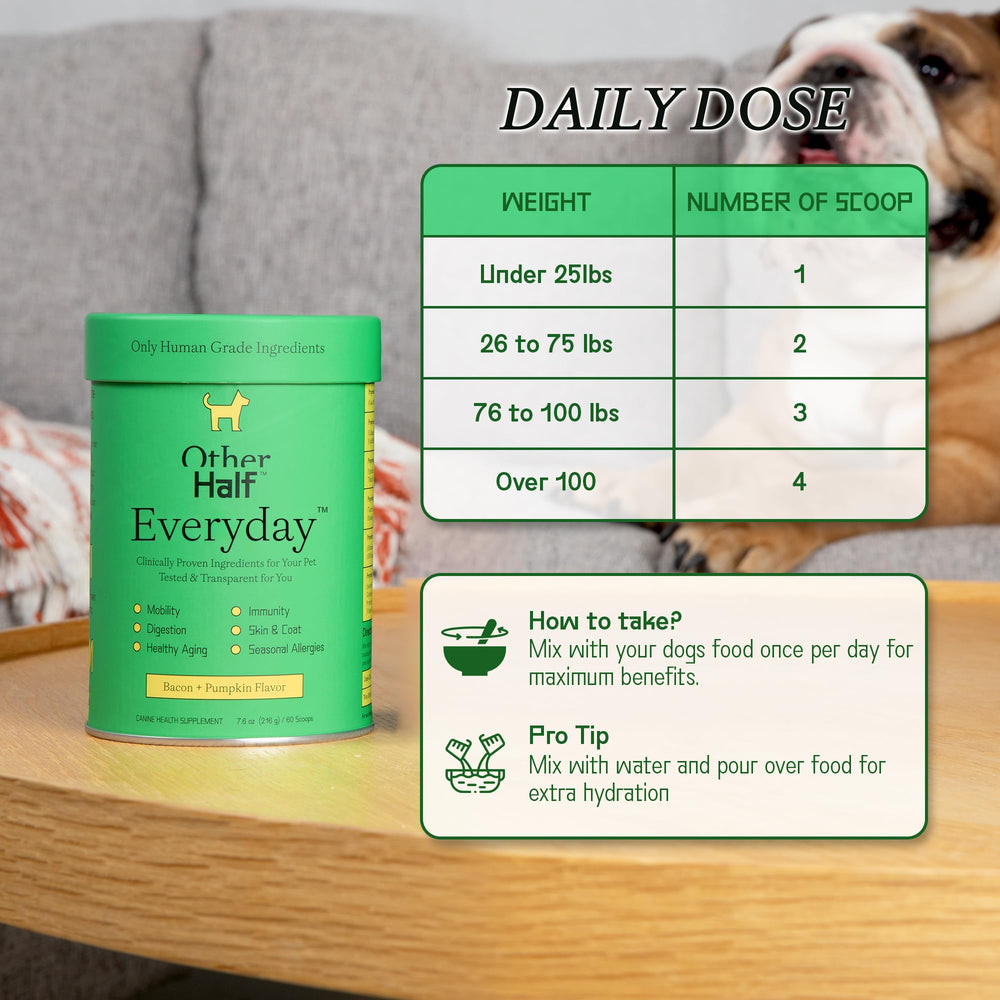 Other Half Everyday joint-support focus emphasizes hip mobility benefits for active dogs.