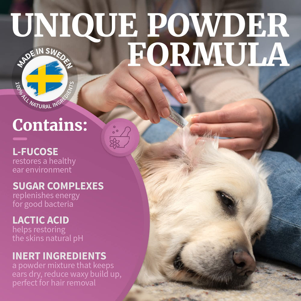 OTICURANT pet ears dry look illustrates reduced moisture and wax buildup