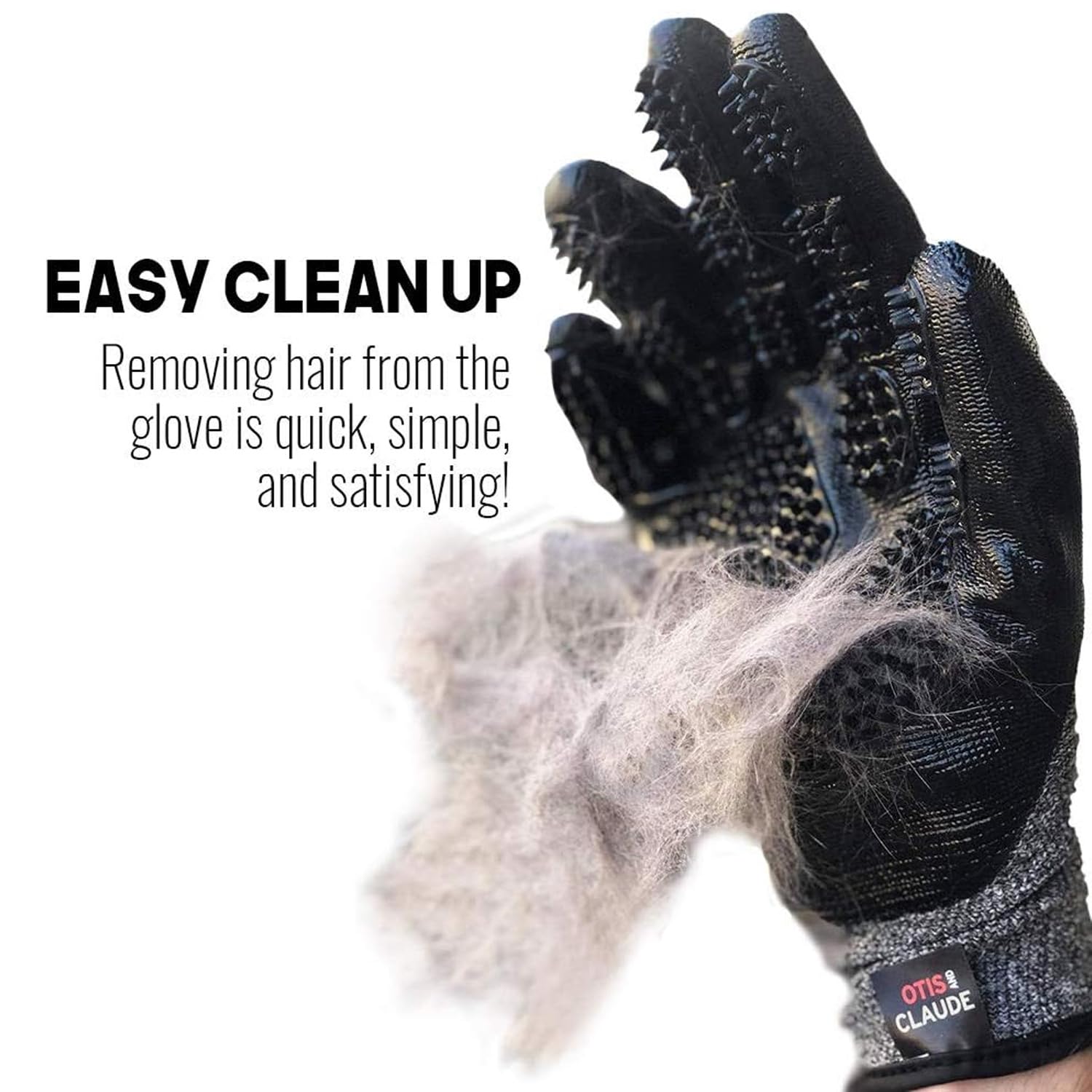 Otis and Claude grooming gloves in bath or massage use for soothing pet experiences.