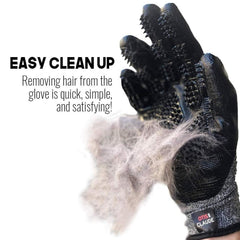 Otis and Claude grooming gloves in bath or massage use for soothing pet experiences.